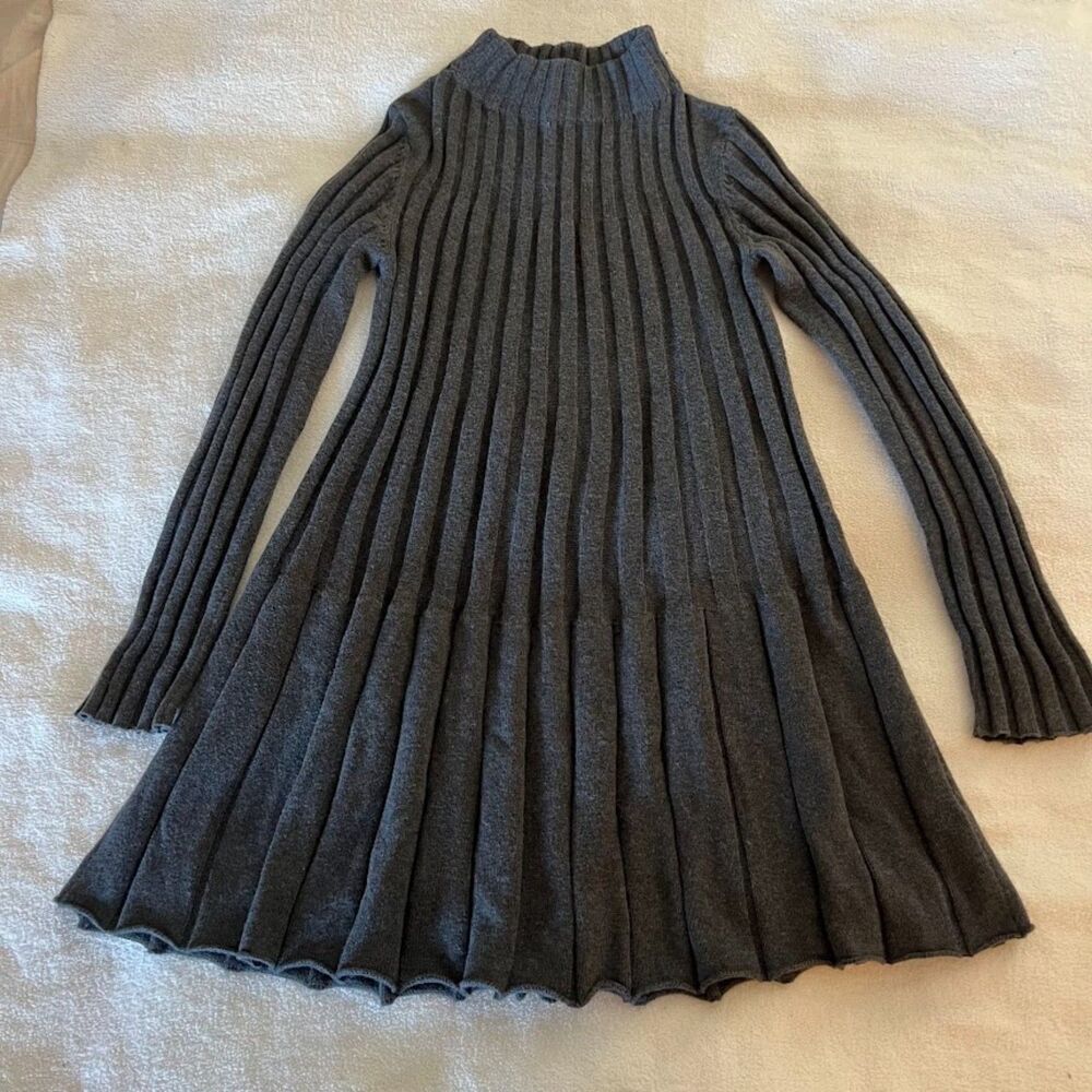 Anthropologie Rosie Neira Dress Gray Knit Wool Rib Cozy Versatile, Size L